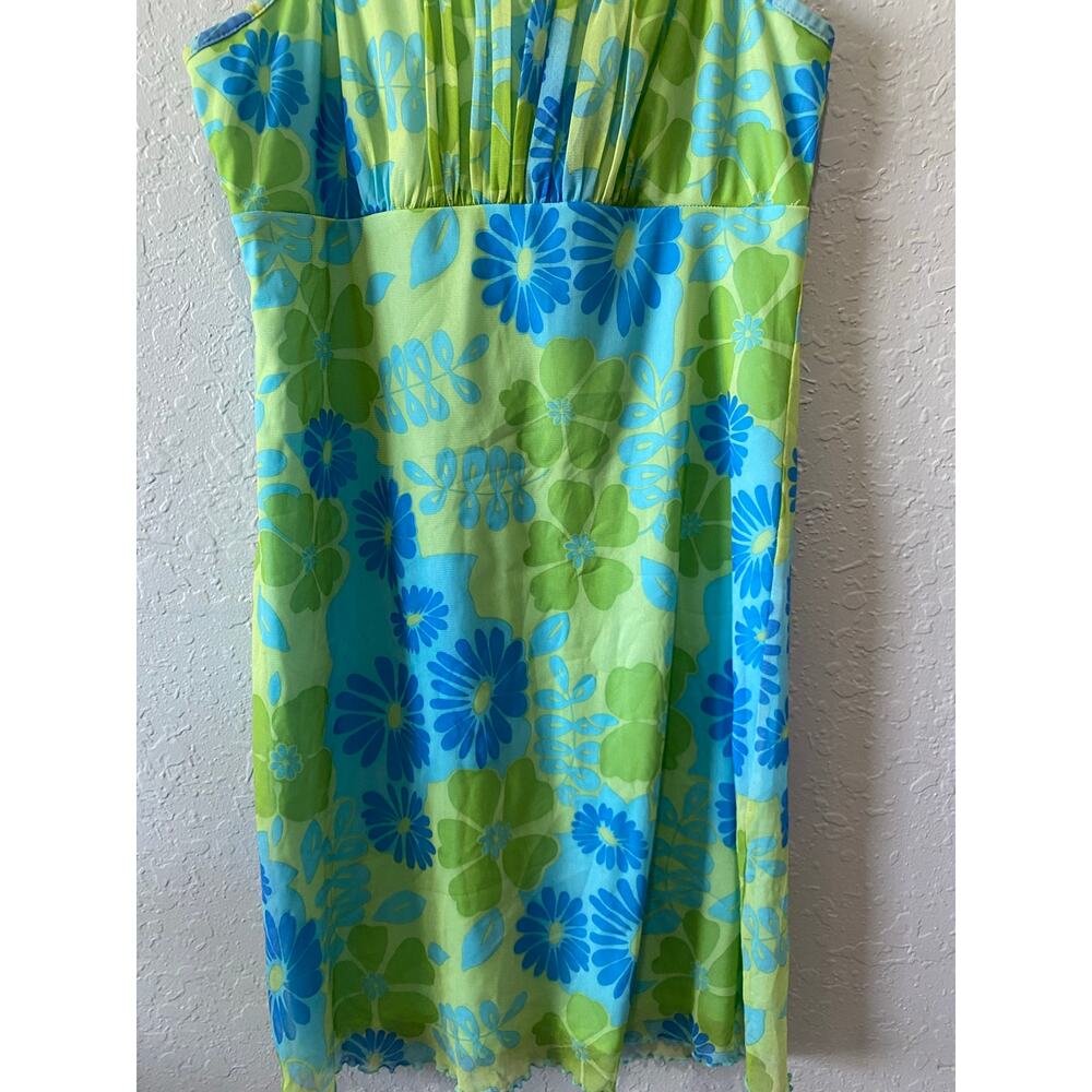 Xhilaration Blue Green Floral Dress Y2k 90's 2000 VTG babydoll Sz M - Picture 3 of 6